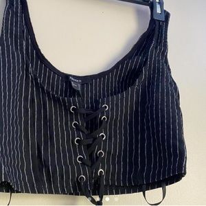 striped “sexy business” crop top